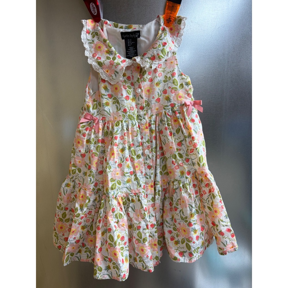 Cynthia Rowley Dress White Floral Strawberry Lace Collar Bows 5T